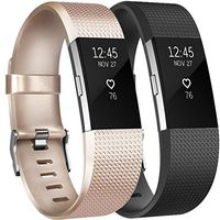 Amzpas for Fitbit Charge 2 Bands, 2 Pack, Small Large Adjustable Replacement Accessory Wristbands Bracelet for Fitbit Charge 2 Women & Men (04 Classic: Champagne & Black, Small)