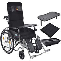 HETAO Lightweight Manual Wheelchair Portable Folding Seat,Medical Chair Control Backrest Seat-Detachable Desktop-Commode,Black