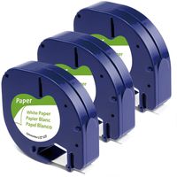 MarkDomain Compatible Label Tape Replacement for DYMO 10697 (91330), 1/2" Self-Adhesive White Paper Labeling Tape for DYMO LetraTag (LT) LT-100H LT-100H Plus QX 50, 1/2'' x 13 ft (12mm x 4m), 3-Pack