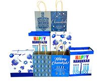 Hanukkah Gift Bags Set of 8 Assorted Sizes Paper/Kraft Bags Happy Chanukah/Hanukkah, Dreidel, Menorah Designs