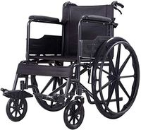 Lightweight Aluminium Folding Transit Travel Wheelchair with Handbrakes - Weighs Only 16kg (Color : Black)