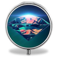 Diamonds Pill Case, Round Stainless Drug Organizer Container Medicine Cover for Pocket Daily&Weekly