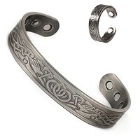 Wollet Jewelry one Set Bracelet&Ring Anti Arthritis Rheumatism Flower Cuff Bangle Women Men Health Copper Bracelet Magnetic Bracelet for Blood Pressure or Your Old Lady Old Father (Totem Silver)