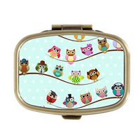 Cecillia Cute Owls On Branches Pill Box Decorative Boxes Bronze Rectangular Pill Case Medicine Tablet Holder Wallet Organizer Case for Pocket or Purse