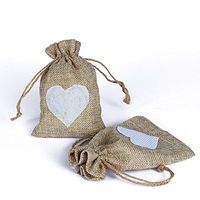 Syruix 50pcs/pack Brulap Candy Gift Pouch Bags with String Birthday Wedding Party Gift Jewlery Pouches Party Favor Jute Gift Bags Brown with White Heart