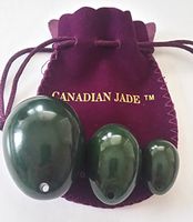 Genuine Nephrite Jade Eggs 3-pcs Set, Most Luxury, Exquisite & Healing Yoni Eggs, Drilled, 3 Sizes: Large, Medium & Small, Excellent Tool and Top Rated Kegel Exercisers and Pelvic Toners