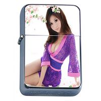 Japanese Pin Up Girls Japan Flip Top Oil Lighter S7 Smoking Cigarette Smoker Includes Silver Case