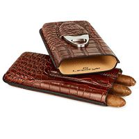 LS Lifestyle Leather Cigar Case – 3 Tube Travel Humidor with Stainless Steel Cutter (Brown Leather)