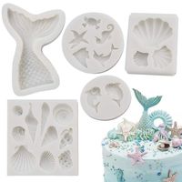 Koogel 21pcs Marine Theme Fondant Silicone Mold,Mermaid Chocolate Mold Mermaid Tail Mold Seahorse Dolphin Seashell Starfish Mold for Cake Decoration Candy Polymer Clay Sugar Craft
