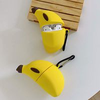 ICI-Rencontrer Cute Sweet Banana Design Airpods Case Creative Fruit Soft Silicone Wireless Headset Waterproof Shockproof Protective Case With Hook Yellow