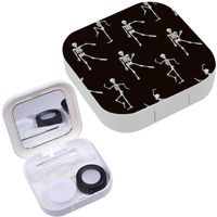Portable Contact Lens Case Box Travel Kit Mirror + Bottle + Tweezers Container Holder [ Dancing Skeletons ]