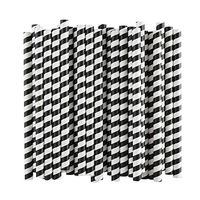 ALINK Extra Wide Paper Boba Smoothie Straws, 12mm Large Biodegradable Jumbo Big Fat Bubble Tea/Milkshake Party Straws, Pack of 50 - Black Stripe