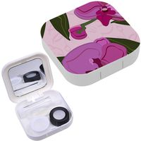 Portable Contact Lens Case Box Travel Kit Mirror + Bottle + Tweezers Container Holder [ Orchids Green ]