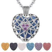 CELESTIA Essential Oil Diffuser Necklace for Women Heart Aromatherapy Locket Pendant with 7 Reusable Coloured Lava Stones Gift Jewelry Set - 24" Chain
