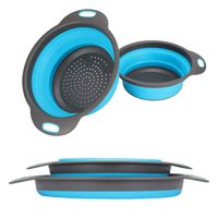 Collapsible Colander, 2 Collapsible Set, Learja Food-Grade Silicone kitchen Strainer Space-Saver Folding Strainer Colander, Sizes 8 inches - 2 Quart, and 9.5 inches - 3 quart. (Blue)