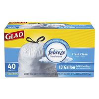 Glad 78361 OdorShield Kitchen Drawstring Bags Fresh Clean 13 gal White 40/BX 6 BX/CT