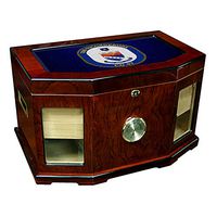 Large Premium Desktop Humidor - Glass Top -US Navy USS Ticonderoga (CG 47), Cruiser Emblem (Crest)