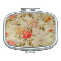French Vintage Floral Toile Flower Custom Rectangle Silver Pill Box Pocket Medicine Tablet Holder Organizer Pill Decorator Case Purse