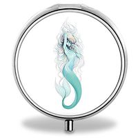 IMLONE Pill Organizer, Customized Mermaid Pill Boxes with 3 Components and Mirror for Travelling and Daily Needs