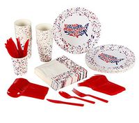 Patriotic Party Supplies – Serves 24 – Includes Plates, Knives, Spoons, Forks, Cups and Napkins. Perfect Patriotic Party Pack for Veteran's Day, 4th of July, Memorial Day Themed Parties.