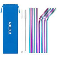 YESTORY Stainless Steel Metal Straws, Set of 8 Reusable Drinking Straw for YETI 20oz Stainless Tumblers Rumblers Cold Beverage (4 Straight + 4 Bent + 2 Brushes) (Rainbow, 8.5 inch)