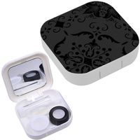 Portable Contact Lens Case Box Travel Kit Mirror + Bottle + Tweezers Container Holder [ Damask Element ]