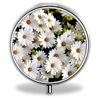 IMLONE Pill Organizer, Customized White Daisy Pill Boxes with 3 Components for Purse