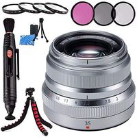 Fujifilm XF 35mm f/2 R WR Lens (Silver) 16481880 + 43mm 3 Piece Filter Kit + 43mm Macro Close Up Kit + Lens Cleaning Kit + Lens Pen Cleaner + Flexible Tripod Bundle