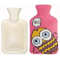 NUOMI 1L Hot Water Bottle with Cute Cartoon Animals Knit Cover Classic Rubber Warm Water Bag Extra Thickened Protective Warm Bag for Hot Therapy, Relieving Cramps, Arthritis, Aches and Pains,Pink Owl