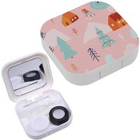Portable Contact Lens Case Box Travel Kit Mirror + Bottle + Tweezers Container Holder [ Winter Snowing Christmas Celebration ]