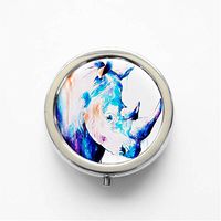 RhyNSky Rhino - Animal Mini Portable Pocket Pill Box Case Holder for Purse, 3 Compartments, Silvery, C243