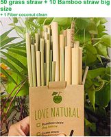 50 Dried Grass drinking coffee straw Bonus 10 big size bamboo drinking straw for milk tea, juice replace plastic and paper straw.