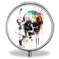 Compact 3 Compartment Medicine Case, IMLONE Customized Skull Girl Pill Organizer Metal Pill Box Pill Container for Purse, Travelling and Daily Needs