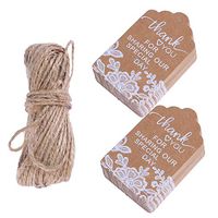 SUPVOX 50pcs Kraft Paper Gift Tags White Lace Print Hang Tag with Hemp Rope for Wedding Engagement