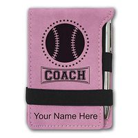 Mini Notepad, Baseball Coach, Personalized Engraving Included (Pink)