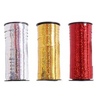 STOBOK Balloon Curling Ribbon Metallic String for Wrapping Gift 3 Rolls (100 Yard Per Roll) (Golden Silver Red)