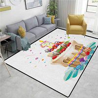 1st Birthday Contemporary Area Rug Large, Baby First Party Festive Cake with Forest Fruits and Candlestick Image Print, Easy Maintenance Area Rug Living Room Bedroom Carpet(4'x 6') Multicolor