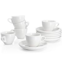 Sweese 401.001 Porcelain Espresso Cups with Saucers - 2 Ounce - Set of 6, White