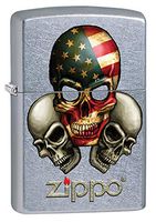 Zippo Lighter: Three Skulls, American Flag - Street Chrome 79710