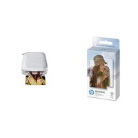 HP Sprocket Portable Photo Printer (2nd Edition) - Instantly print 2x3" sticky-backed photos from your phone - [Luna Pearl] [1AS85A] and Sprocket Photo Paper, 50 Sheets