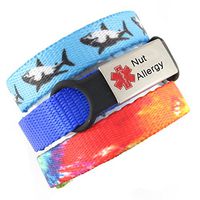 3 Bracelet Value Pack | Nut Allergy, Medical Alert Bracelets | Choice of Fun Designs | Adjustable up to 6.5" Wrist Size | Medical ID Bracelets | Jaws & Tiedye