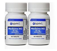 RELIABLE 1 LABORATORIES Meclizine 25 mg Generic Bonine Motion Sickness ( 100 Chewable Tablets Each (2-Pack) - Prevent nausea, vomiting, and dizziness caused by motion sickness