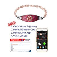 Divoti Custom Engraved Medical Alert Bracelets for Women, Stainless Steel Medical Bracelet, Medical ID Bracelet w/Free Engraving– Blooming Cherry Blossom Tag w/Inter-Mesh Rose Gold/Silver-TP Red-6.5"