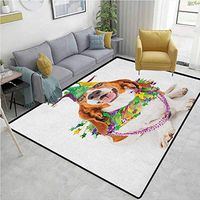 Mardi Gras Vegetables Area Rug Boys Room, Happy Smiling Basset Hound Dog Wearing a Jester Hat Neck Garland Bead Necklace, Easy Maintenance Area Rug Living Room Bedroom Carpet(3'x 8') Multicolor