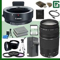 Canon EF-M Lens Adapter Kit for EF/EF-S Lenses and EF 75-300mm Lens + 16GB Green's Camera Package