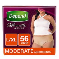 Depend Silhouette Active Fit Incontinence Underwear for Women, Moderate Absorbency, Disposable, L/XL, Beige, 56 Count