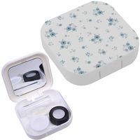 Portable Contact Lens Case Box Travel Kit Mirror + Bottle + Tweezers Container Holder [ Cute Floral Small Flower ]