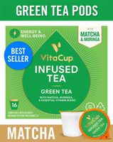 VitaCup Green Tea Pods 16ct with Matcha, Moringa, and Vitamins, Keto|Paleo|Whole30 Friendly, B1, B5, B6, B9, B12, D3 Compatible with K-Cup Brewers Including Keurig 2.0, Top Rated Tea