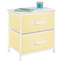 mDesign End Table/Night Stand Storage Tower - Sturdy Steel Frame, Wood Top, Easy Pull Fabric Bins - Organizer Unit for Bedroom, Hallway, Entryway, Closets - Textured Print, 2 Drawers - Yellow/White