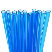 20 Long Reusable Plastic Straws Medium Width + Sturdy Cleaning Brush - For Tumblers and Mason Jars - Blue Value Pack - BPA PFOA Free